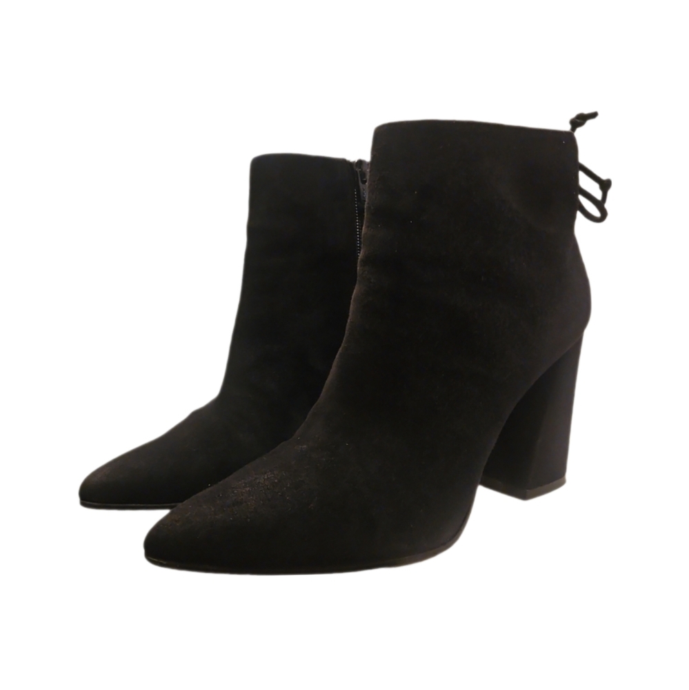 Stuart Weitzman Black Suede Pointed Toe Block Heel Ankle Boots